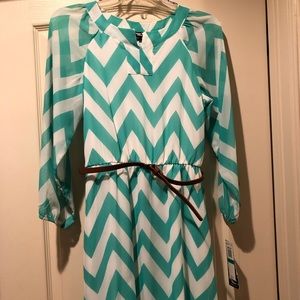 Girls size 16 green and white chevron dress